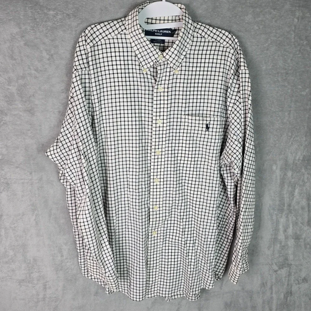 Vintage Ralph Lauren Golf Tilden Shirt Mens Large Windowpane Check Cotton L